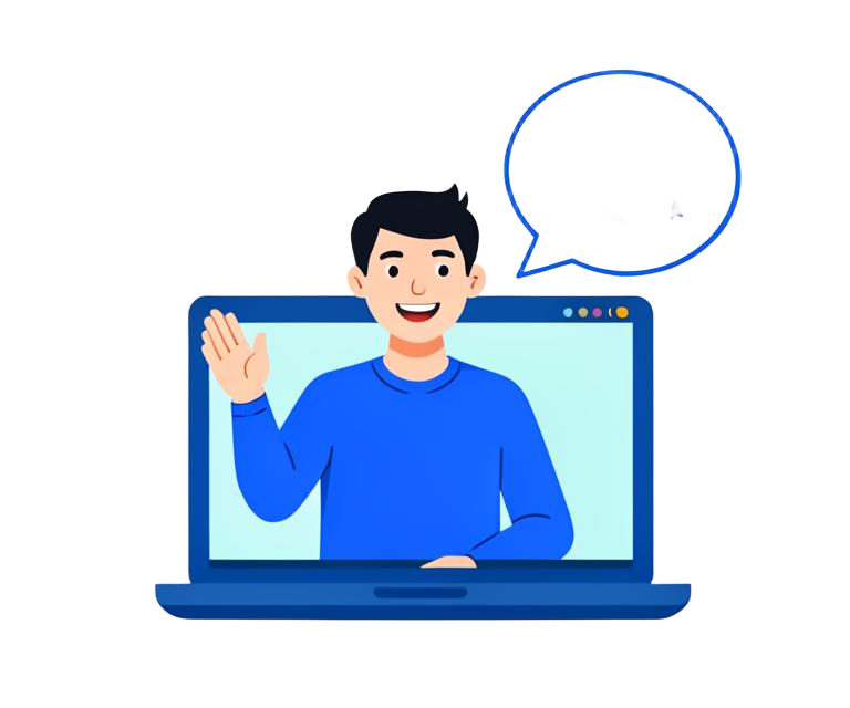 Online mentor waving from a laptop during a free assessment call